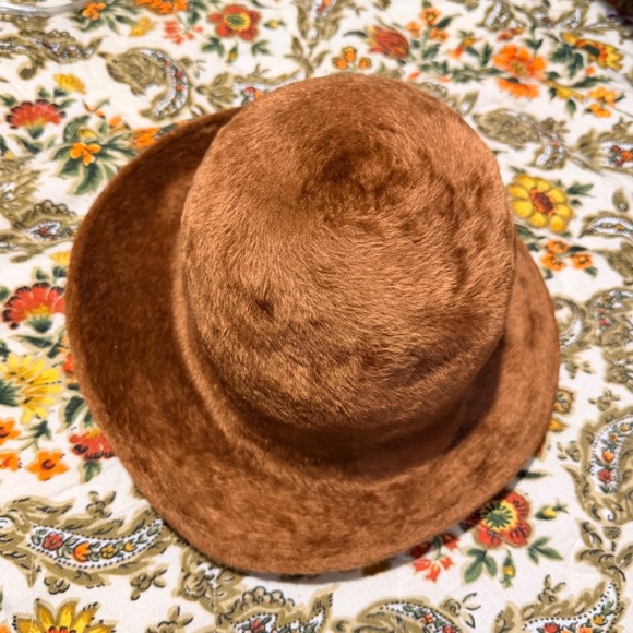 Vintage 1960s Furry Bucket Hat Cognac Brown Plush Retro Cloche Mod Hat main image 5